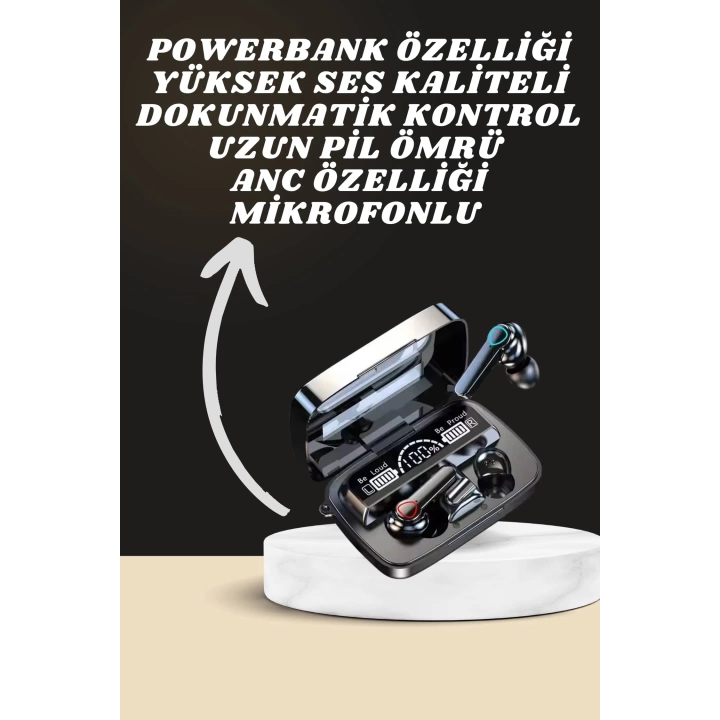 Dijital Göstergeli Powerbank Kulaklık ve 7 Kordonlu Yeni Nesil Akıllı Saat Amoled Ekran