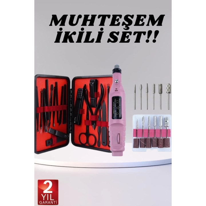 Elektrikli Manikür Pedikür Seti İkili Set 17 Parça Tırnak Bakımı Nasır Temizleme Tırnak Şekillendirme