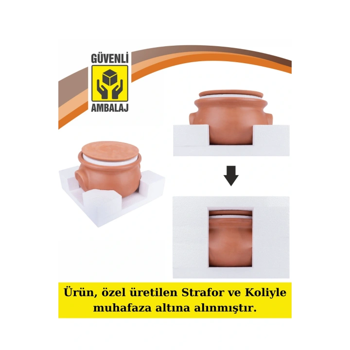 El Yapımı Toprak Kapaklı Güveç Tencere, Küçük Boy Astarlı 3,5 Litre (ÖZEL KIRILMAZ KUTUSUNDA)