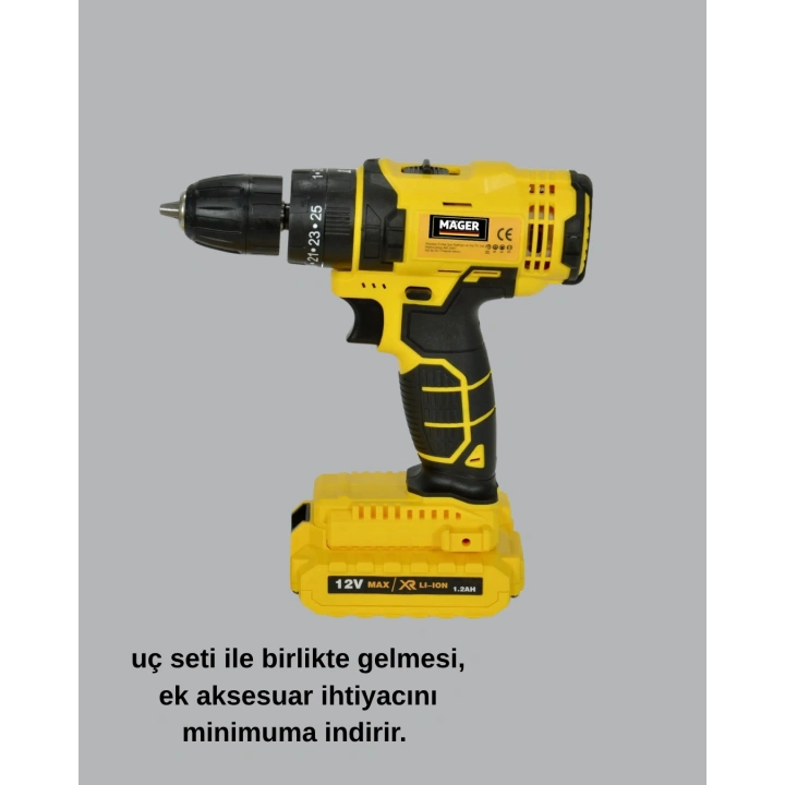 Ergonomik Tasarımlı 12V Matkap | 2 Vitesli, LED Aydınlatmalı ve Dayanıklı