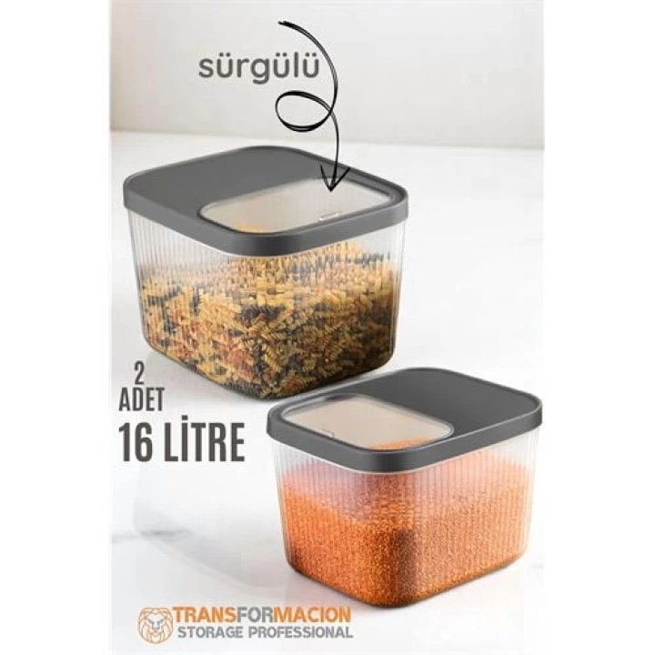 Erzak Bakliyat Kutusu Sürgülü Kapak Saklama Kabı 16 Litre 2 ADET