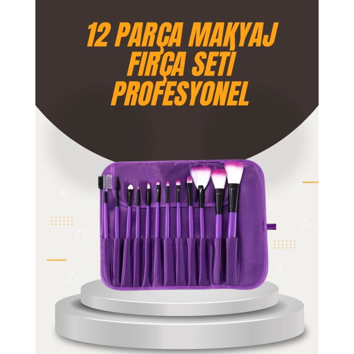 Fondöten, Allık ve Far Uygulamalarına Uygun 12 Parça Makyaj Fırça Takımı Ergonomik Saplı