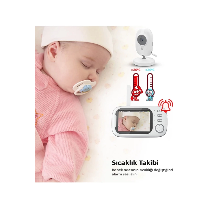 Gece Görüşlü Bebek Odası Kamera Sıcaklık Uyarısı Izleme Ekranı