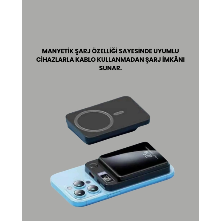 Gerçek Zamanlı Güç Göstergeli Manyetik USB-C Taşınabilir Powerbank