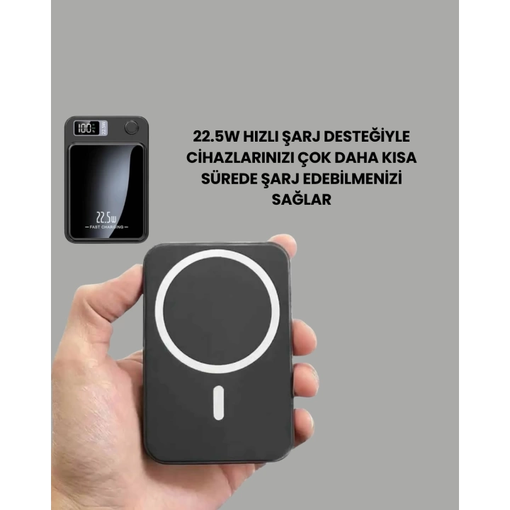Gerçek Zamanlı Güç Göstergeli Manyetik USB-C Taşınabilir Powerbank