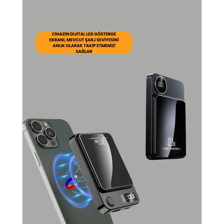 Gerçek Zamanlı Güç Göstergeli Manyetik USB-C Taşınabilir Powerbank