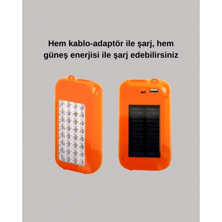 Gold Silver Güneş Enerjili Powerbank Işıldak – 10000 mAh, Taşınabilir, Suya Dayanıklı, 32 LED