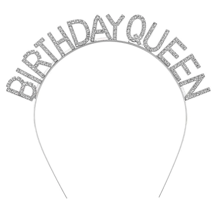 Gümüş Renk Kristal Taşlı Parlak Birthday Queen Yazılı Kraliçe Taç 16x17 Cm