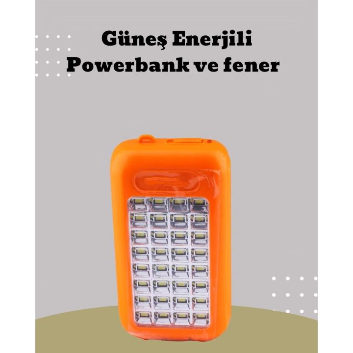 Güneş Paneli Destekli Powerbank ve LED Işıldak – 10000 mAh, Çift USB, Outdoor Kullanım İçin