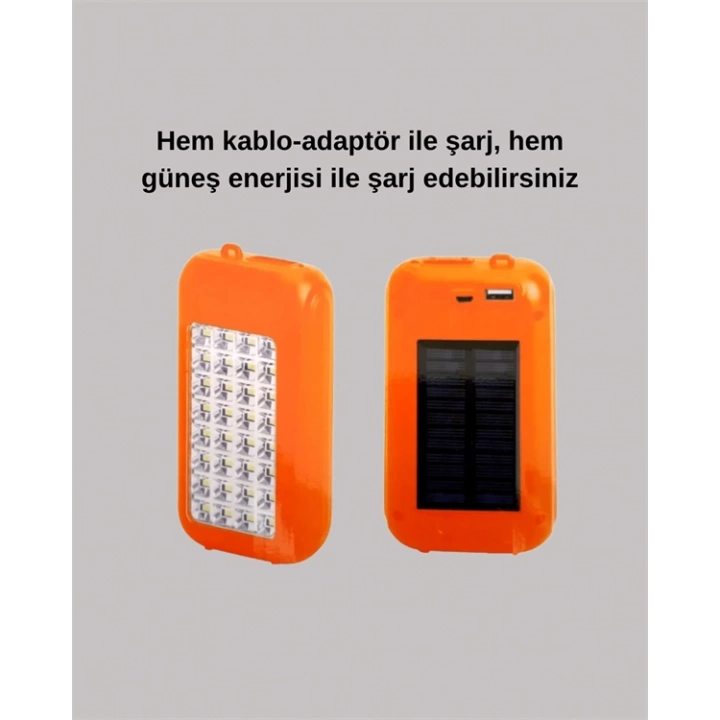 Güneş Paneli Destekli Powerbank ve LED Işıldak – 10000 mAh, Çift USB, Outdoor Kullanım İçin