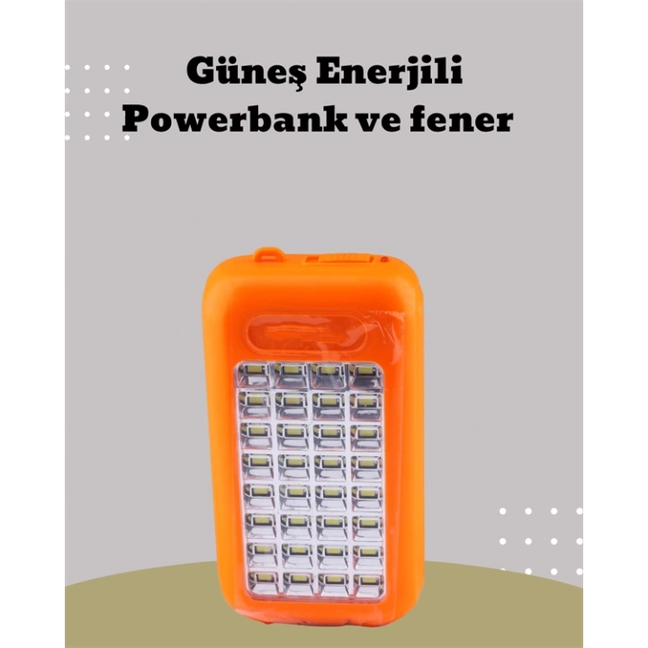 Güneş Paneli Destekli Powerbank ve LED Işıldak – 10000 mAh, Çift USB, Outdoor Kullanım İçin