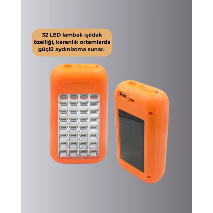 Güneş Paneli ile Şarj Olan 32 LED’li Powerbank Cihazı