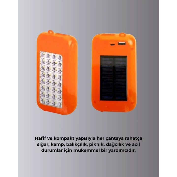 Güneş Paneli ile Şarj Olan 32 LED’li Powerbank Cihazı