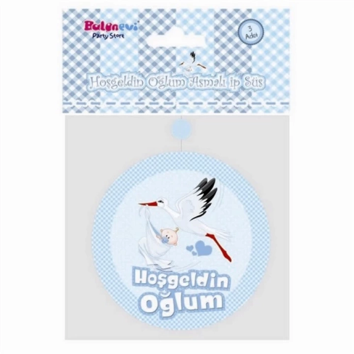 Hoşgeldin Oğlum Yazılı Baby Shower Partisi Asmalı İp Süs 3 Adet