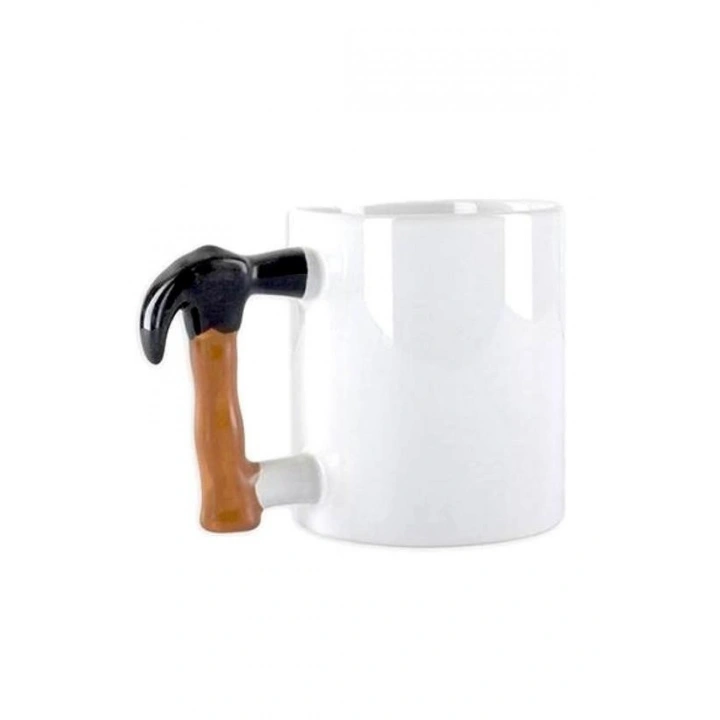 İlginç Hediyelik Çekiç Kulplu Tasarımlı Seramik Kupa Bardağı