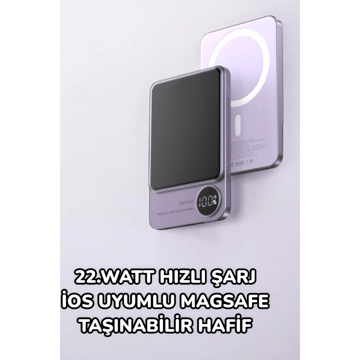 iOS Uyumlu 22.5W Hızlı Şarj Magsafe Powerbank Dijital Göstergeli 10.000 mAh