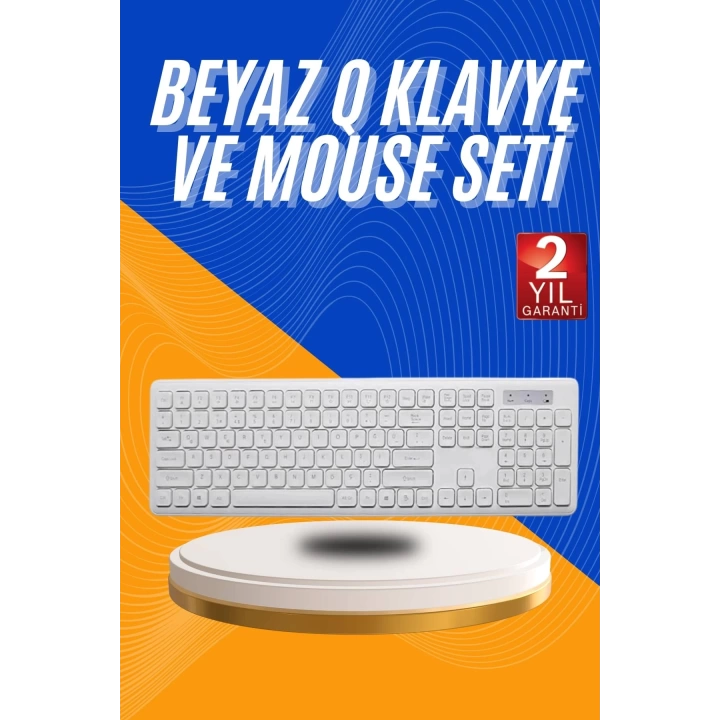 Kablosuz Klavye Mouse Seti Beyaz Q Klavye Tüm Cihazlara Uyumlu