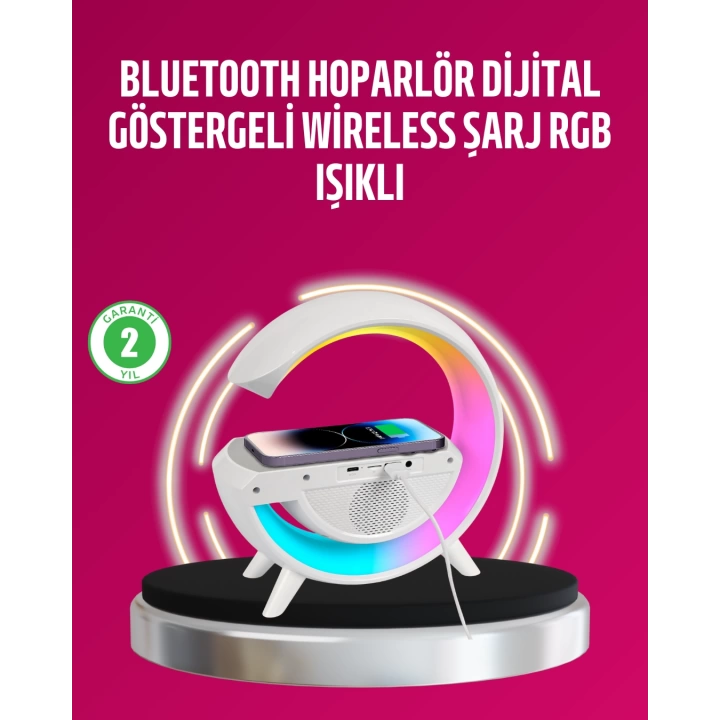 Kablosuz Şarjlı LED Masa Lambası Çalar Saat ve Beyaz Gürültü Özellikli