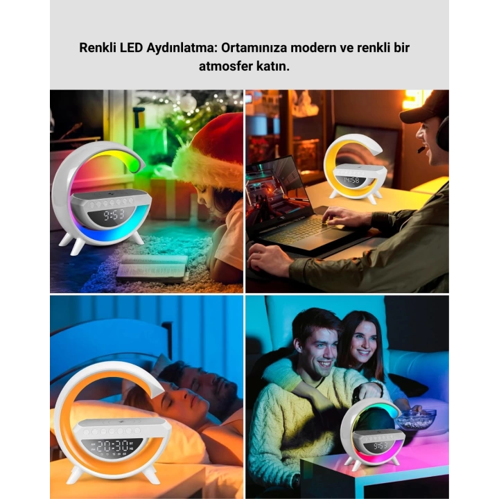 Kablosuz Şarjlı LED Masa Lambası Çalar Saat ve Beyaz Gürültü Özellikli