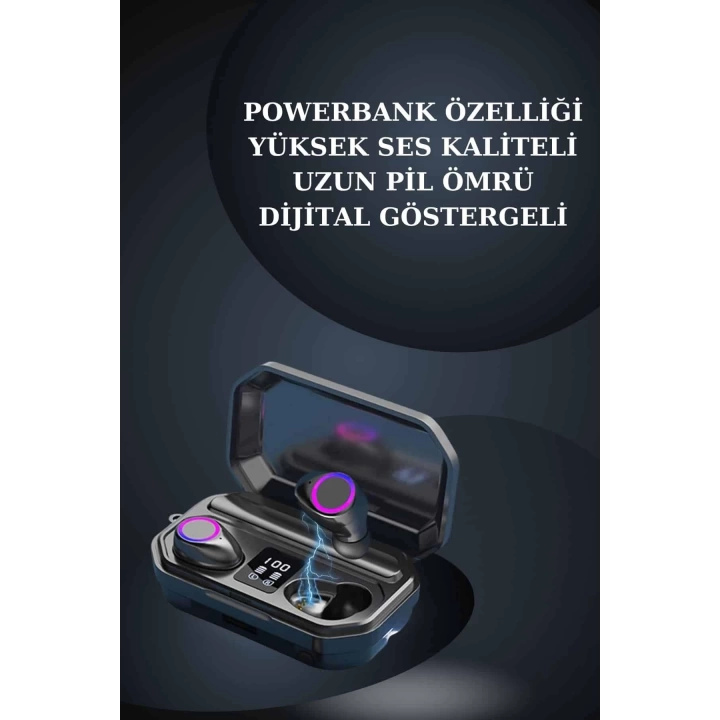 Kadınlar İçin 3 Kordonlu Akıllı Saat ve Dijital Göstergeli Powerbankli Bluetooth Kulaklık Dokunmatik Kontrol