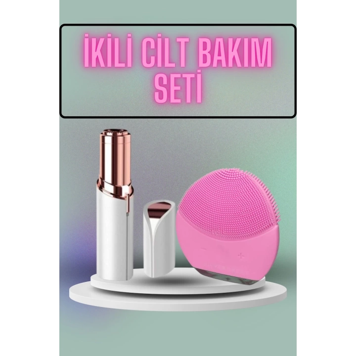 KAŞ BIYIK VE YÜZ EPİLASYON ALETİ VE TİTREŞİMLİ YÜZ TEMİZLEME MASAJ ALETİ İKİLİ SET