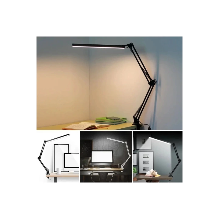 Katlanabilir Led Işık Masa Tutucu Mengeneli Metal 3 Renk Okuma Işığı Çalışma Masası Usbli