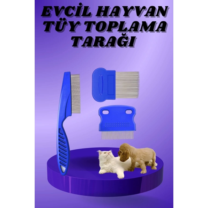 Kedi Köpek Tüy Bit Pire Toplayıcı Toplama Temizleme Tarağı Tarak Seti 4lü Set