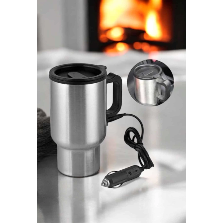 Kettle Kapaklı Araç İçi Termos Tüm Arabalara Uyumlu Çakmaklık Girişli Su Isıtıcı Bardak