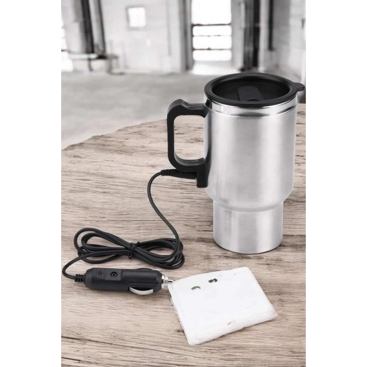 Kettle Kapaklı Araç İçi Termos Tüm Arabalara Uyumlu Çakmaklık Girişli Su Isıtıcı Bardak