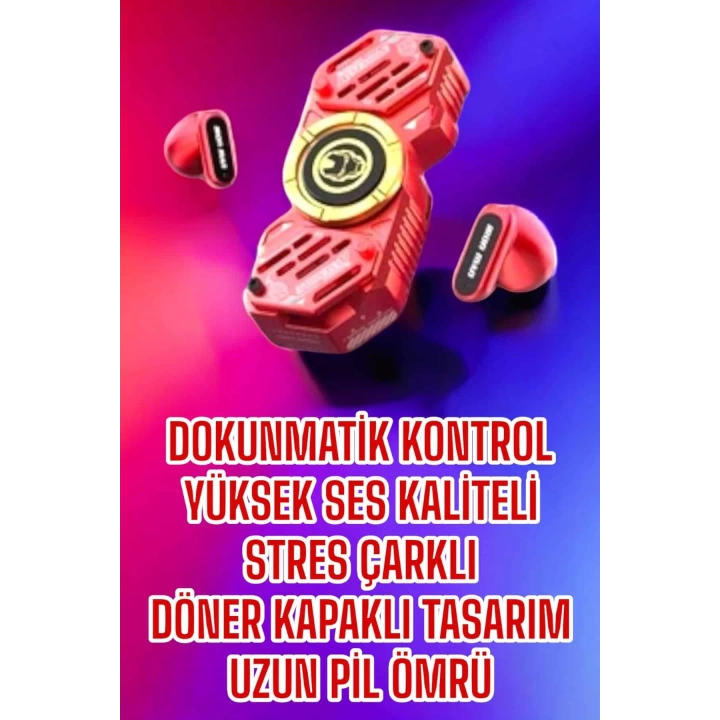 Kırmızı Kablosuz Bluetooth Kulaklık Stres Çarklı Oyuncu Kulaklığı