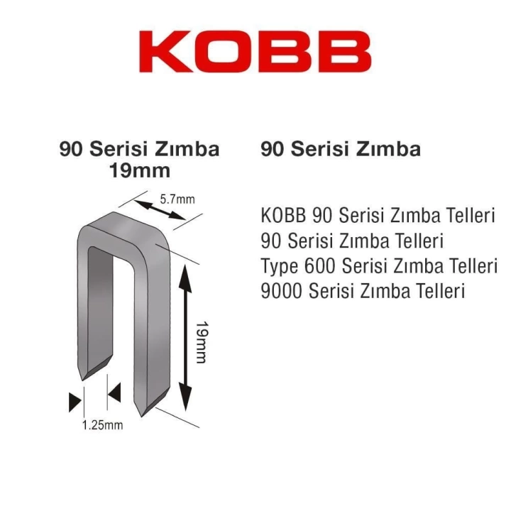 Kobb KBZ9019 19 mm 2500 Adet U Zımba Teli