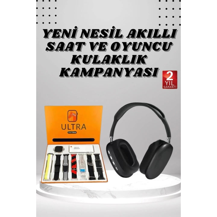 Kulak Üstü Kulaklık Pro9 ve Yeni Nesil Akıllı Saat Android ve İOS Uyumlu ANC Özelliği