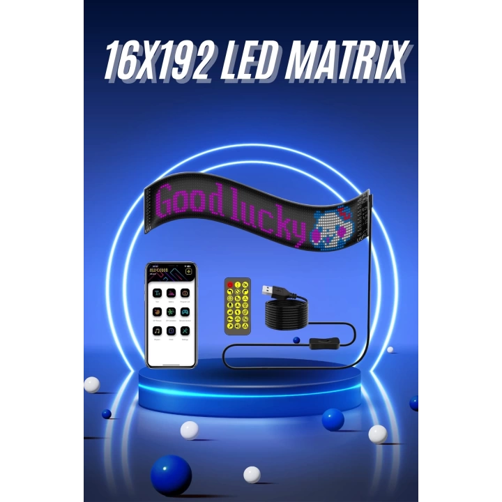 Kumandalı App Kontrollü LED Ekran 16X192 Led Matrix Araç Camı Yazısı