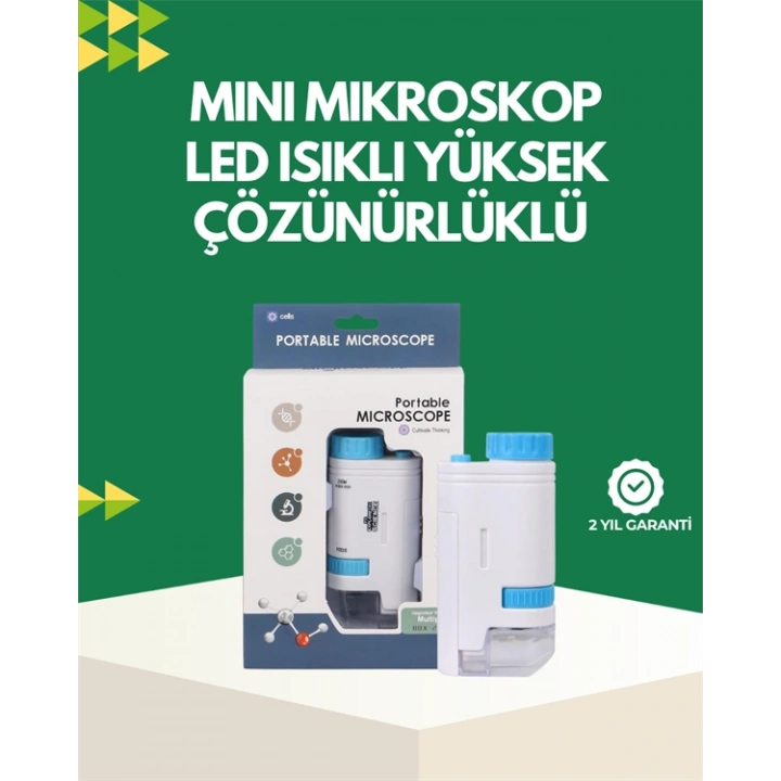 LED Aydınlatmalı 80–200 Kat Büyütmeli Cep Mikroskop