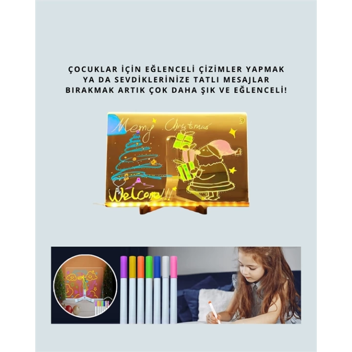 LED Aydınlatmalı Şeffaf Mesaj Tahtası – 30x20 cm, Neon Etkili Yazılar İçin Tasarlandı