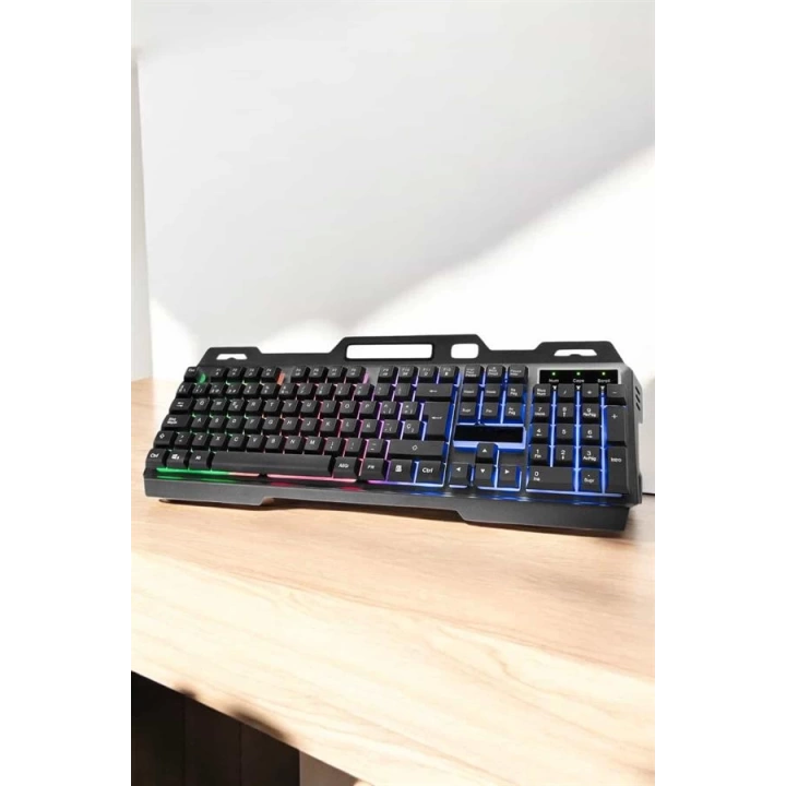 Led Işıklı Oyuncu Klavye Usb Girişli RGB Işıklı Q Klavye Mouse Hediyeli