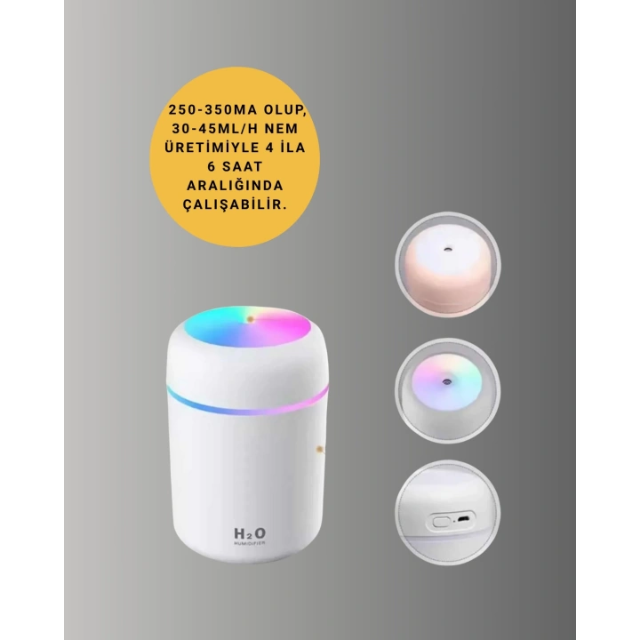 LED Işıklı Sessiz Masaüstü Nemlendirici – 3 Buhar Modu