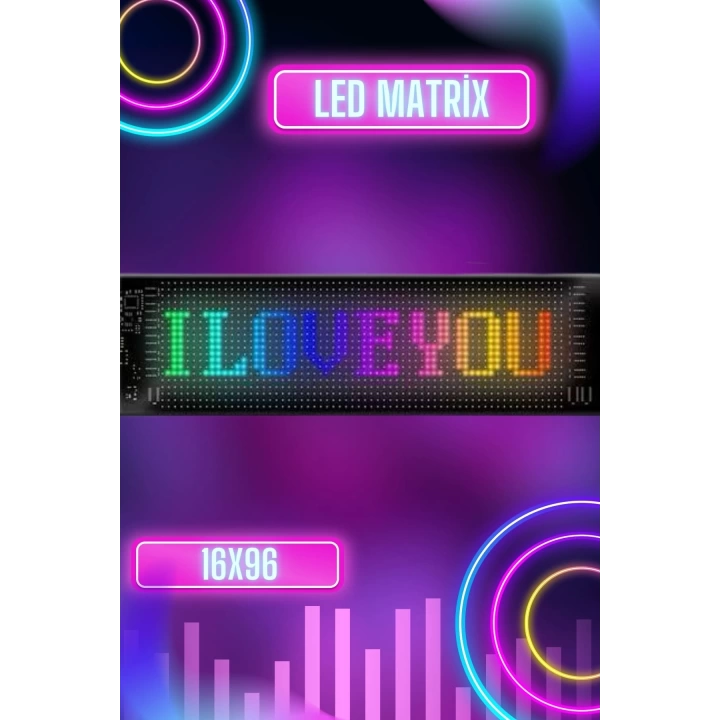Led Matrix Bluetooth Bağlantılı Araç Camına Uygun Pixsel Görünümlü 16X96