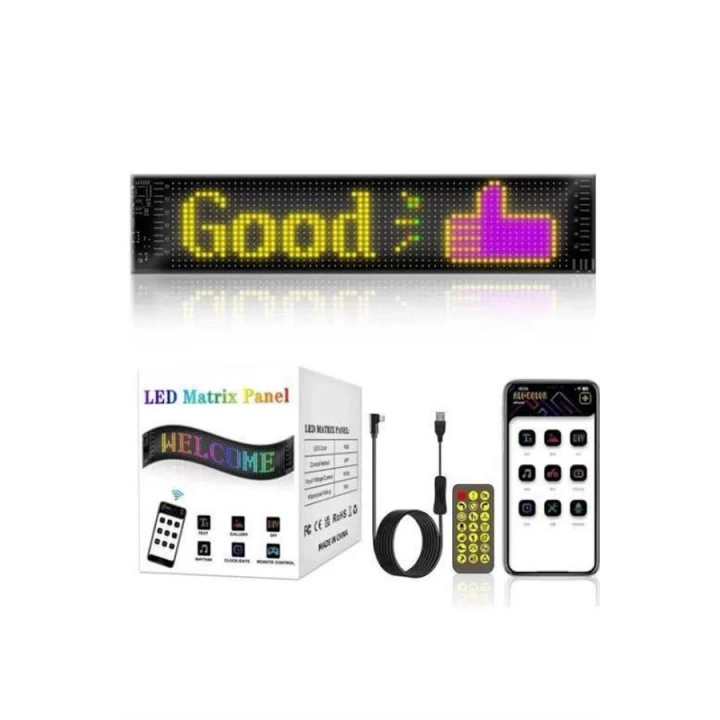 Led Matrix Bluetooth Bağlantılı Araç Camına Uygun Pixsel Görünümlü 16X96