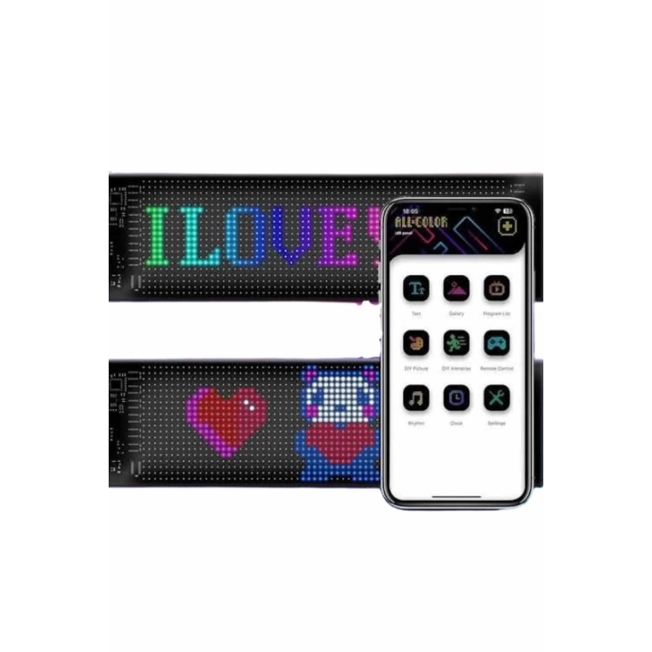Led Matrix Bluetooth Bağlantılı Araç Camına Uygun Pixsel Görünümlü 16X96