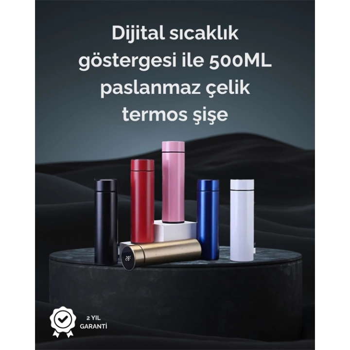 LED Sıcaklık Ölçerli 500ml Yalıtımlı Termos Şişe