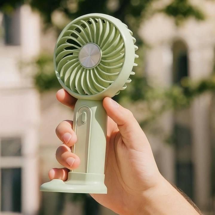 Masa Üstü Standlı USB ile Şarj Olabilen 3 Ayarlı Fan Modlu Çanta Tipi El Fanı