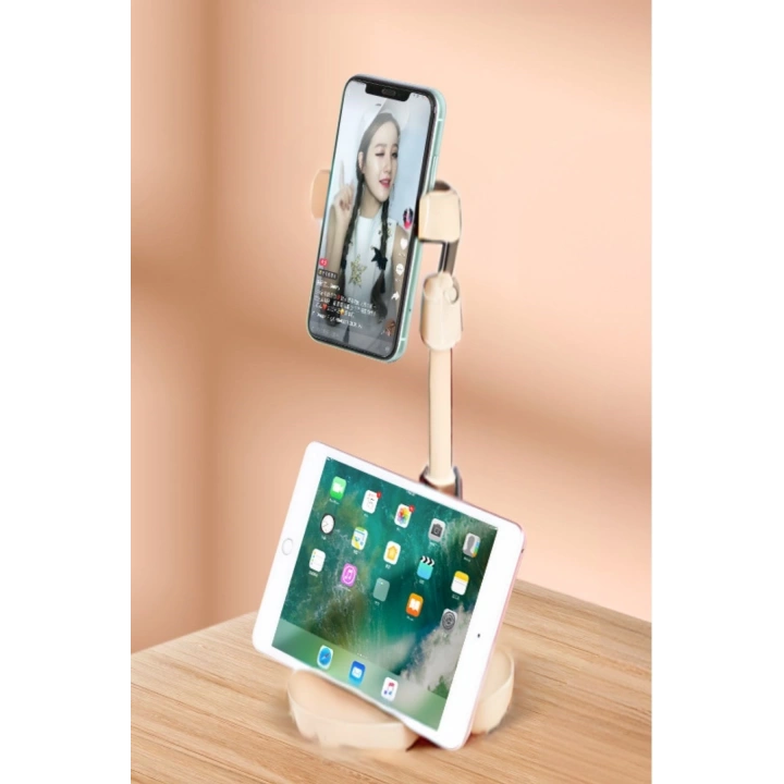 Masa Üstü Tablet ve Telefon Tutucu Plastik Aparat Beyaz Telefon Standı
