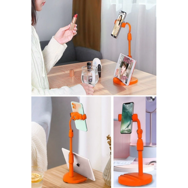 Masa Üstü Tablet ve Telefon Tutucu Plastik Aparat Turuncu Telefon Standı