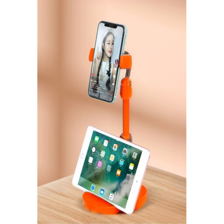 Masa Üstü Tablet ve Telefon Tutucu Plastik Aparat Turuncu Telefon Standı