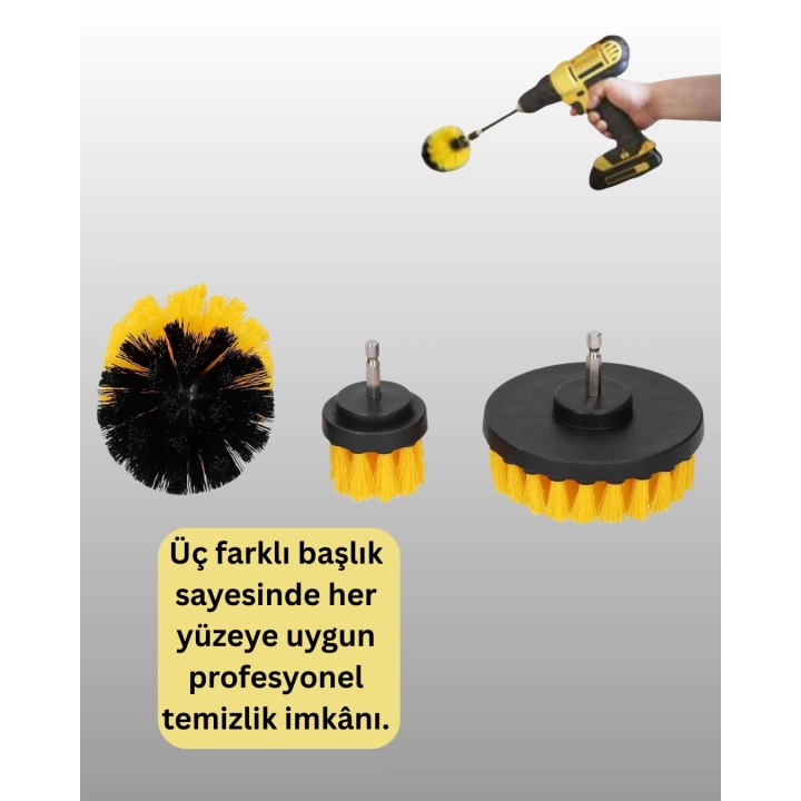 Matkap Uyumlu Temizlik Fırçası Seti 3’lü Çok Amaçlı