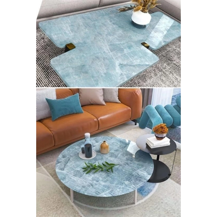 Mermer Desenli Masa Tezgah Mutfak Su Geçirmez Yapışkanlı Folyo Sticker Mavi 5x0,6m