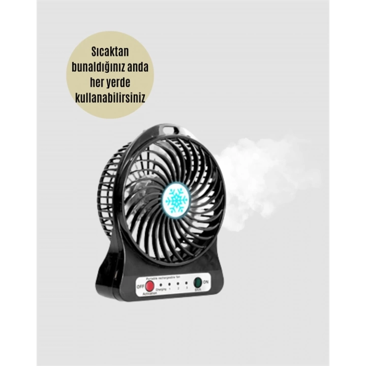 Mini Vantilatör Masaüstü – USB Girişli, Şarjlı, 3 Kademe, Sessiz Motor, Işıklı
