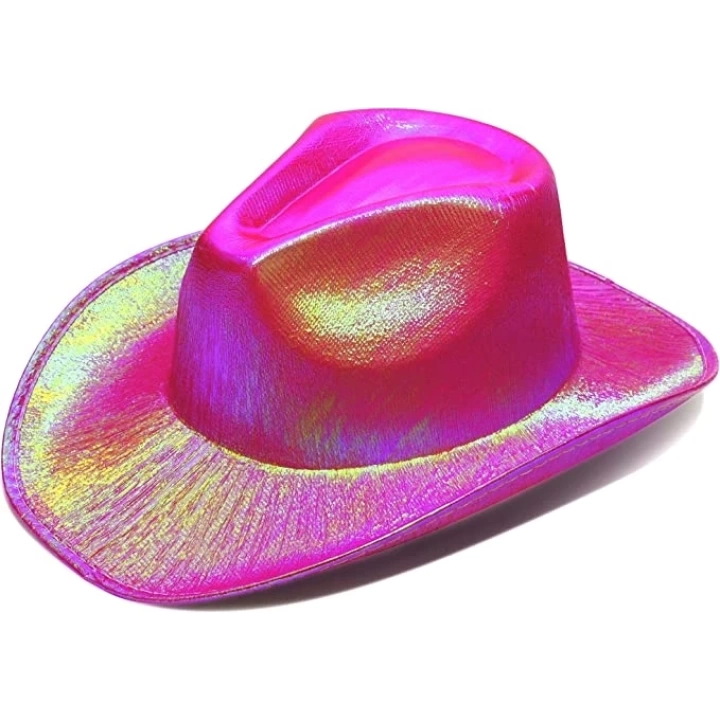 Neon Hologramlı Kovboy Model Parti Şapkası Fuşya Yetişkin 39x36x14 Cm