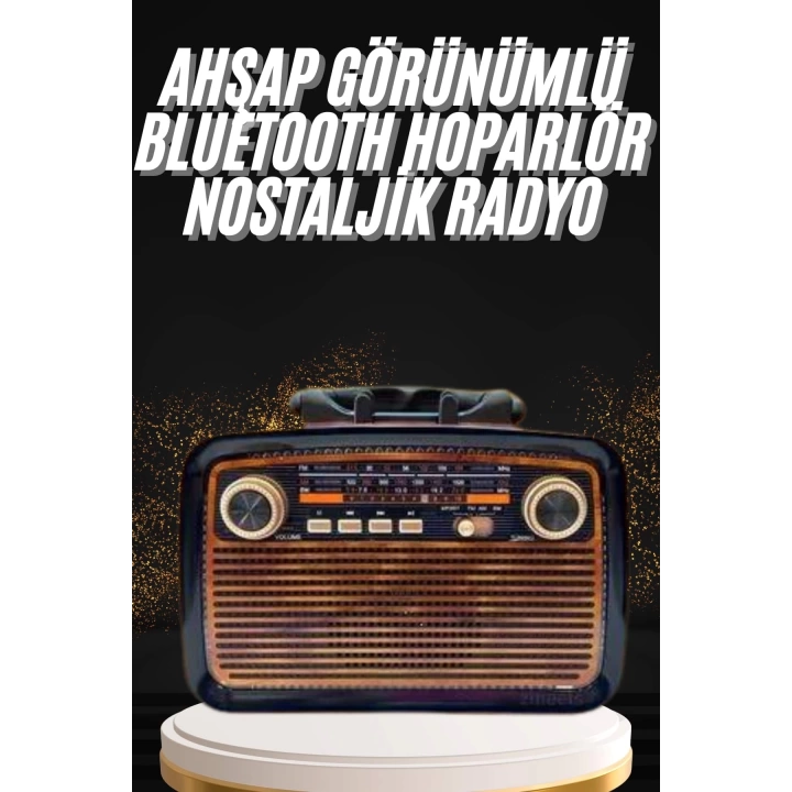 Nostaljik Görünümlü Ahşap Radyo TF SD USB Girişli Led Fener Işıklı